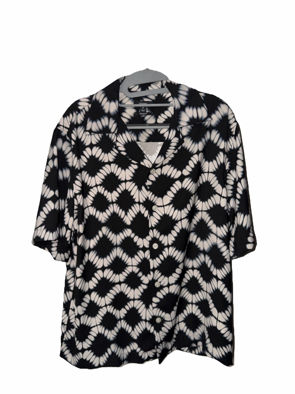 Reiss Black and White Short-Sleeve Button-Down Shirt